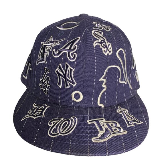 New Era MLB All Over Logos Hat Fitted 7 3/8 Wool 100th Season 59Fifty Baseball - Picture 1 of 6
